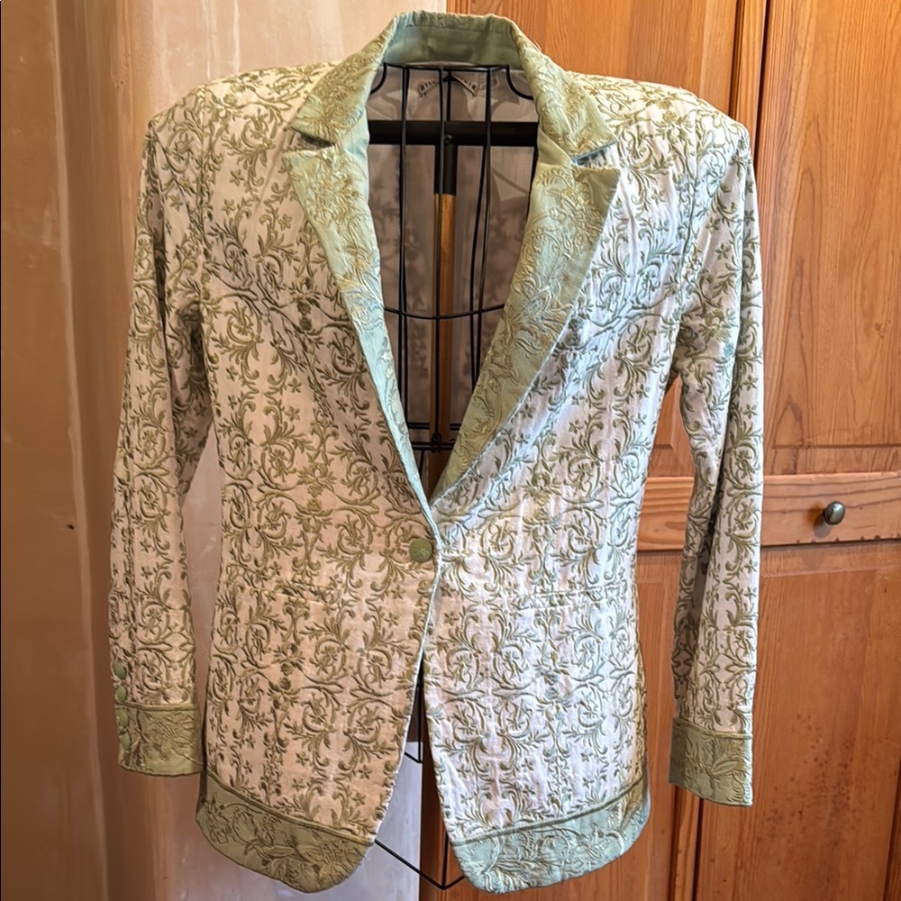 Alice + Olivia Green Sport Coat with Lace Overlay
